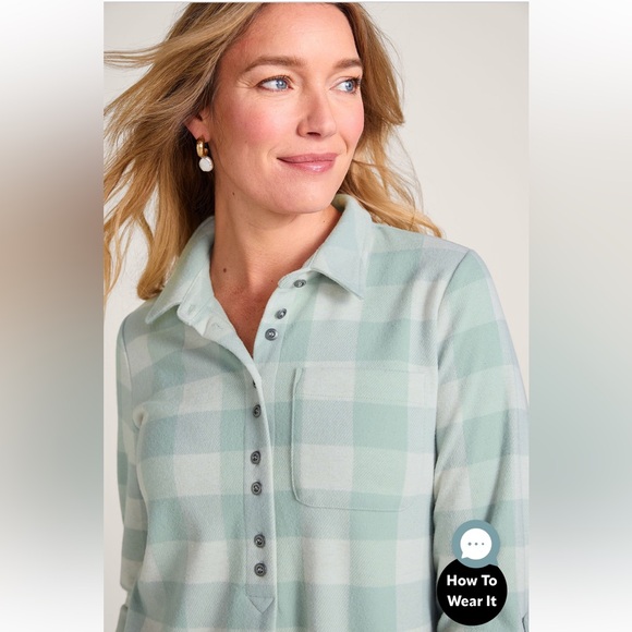 Soft Surroundings Mad About Plaid Jadeite Buffalo Check Comfy Roll-Tab Tunic M - Picture 5 of 14